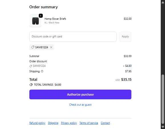 WAMA Underwear checkout page showing WAMA Underwear discount code box | Screenshot taken by SimplyCodes community member on Nov 28, 2025
