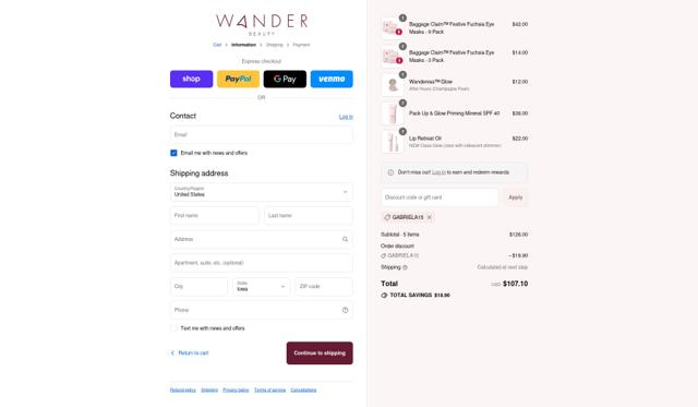 Wander Beauty checkout page showing Wander Beauty promo code box | Screenshot taken by SimplyCodes community member on Sep 8, 2025