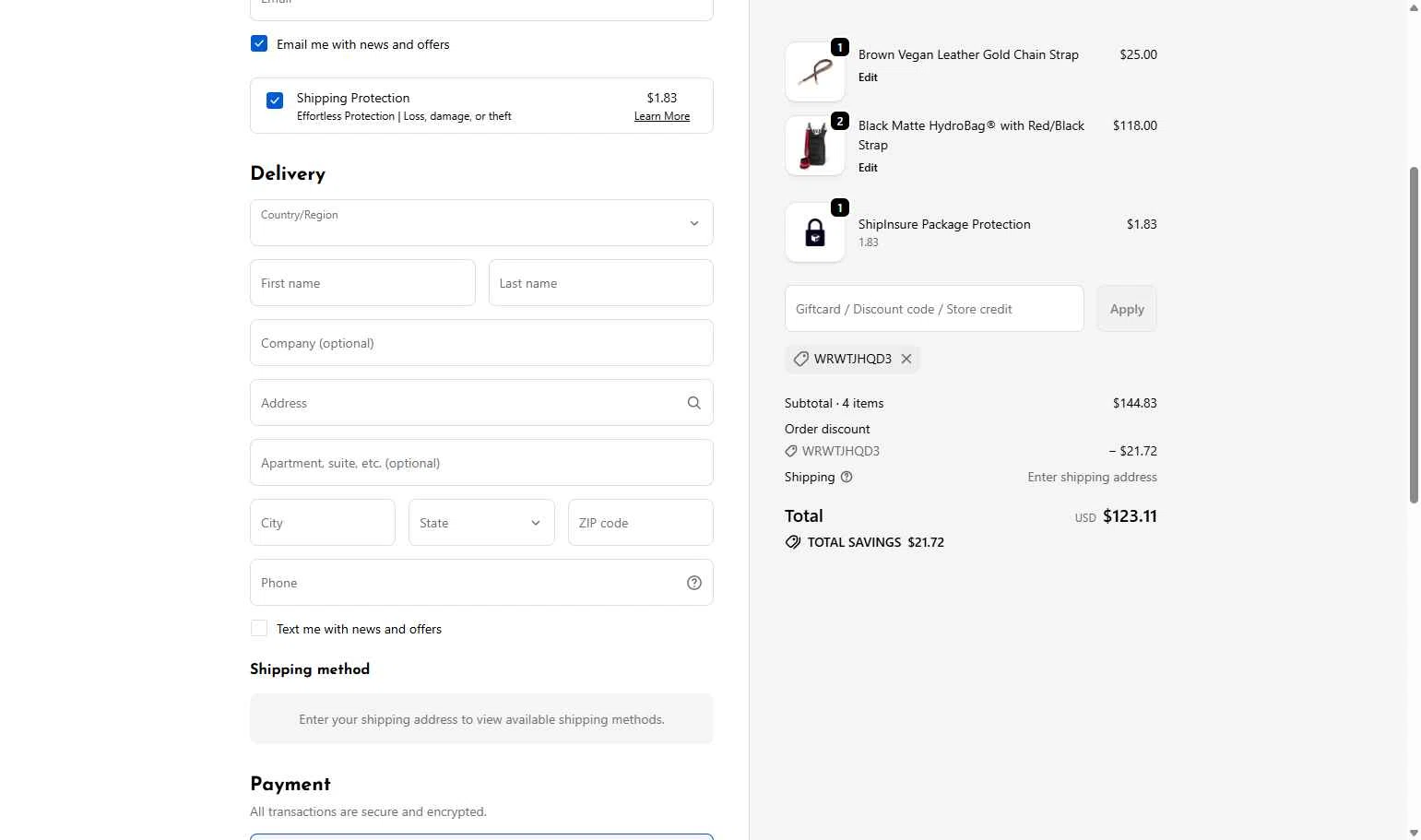 WanderFull checkout page showing WanderFull discount code box | Screenshot taken by SimplyCodes community member on Jan 1, 2026