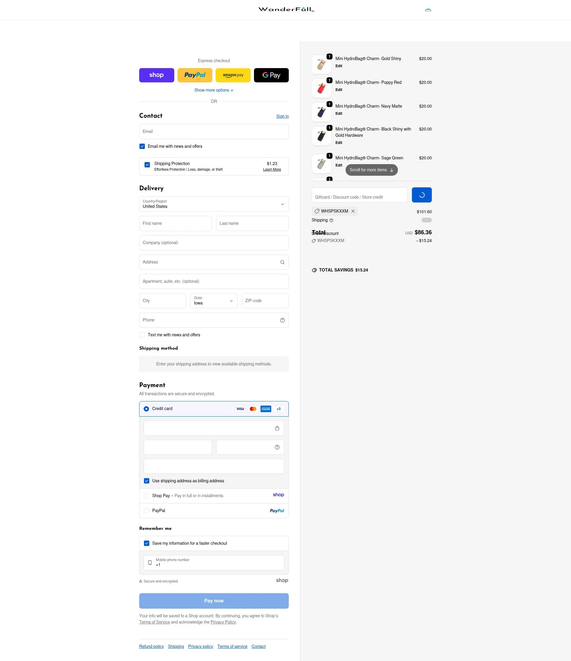 WanderFull checkout page showing WanderFull discount code box | Screenshot taken by SimplyCodes community member on Dec 26, 2025