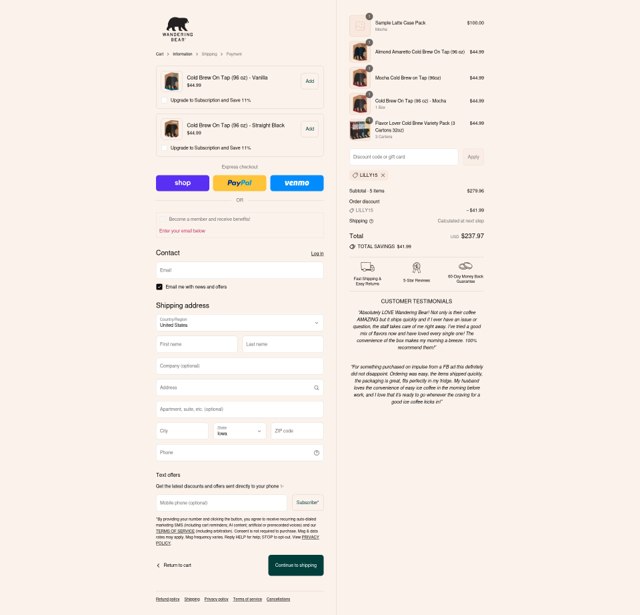 Wandering Bear checkout page showing Wandering Bear discount code box | Screenshot taken by SimplyCodes community member on Sep 4, 2025