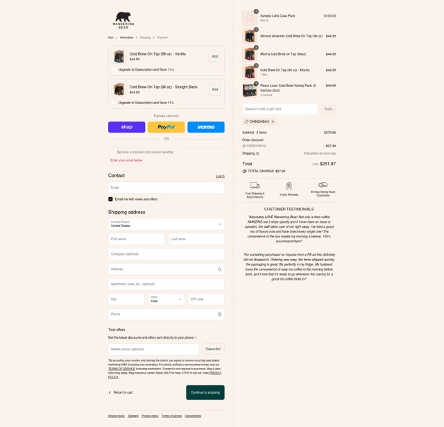 Wandering Bear checkout page showing Wandering Bear discount code box | Screenshot taken by SimplyCodes community member on Sep 4, 2025