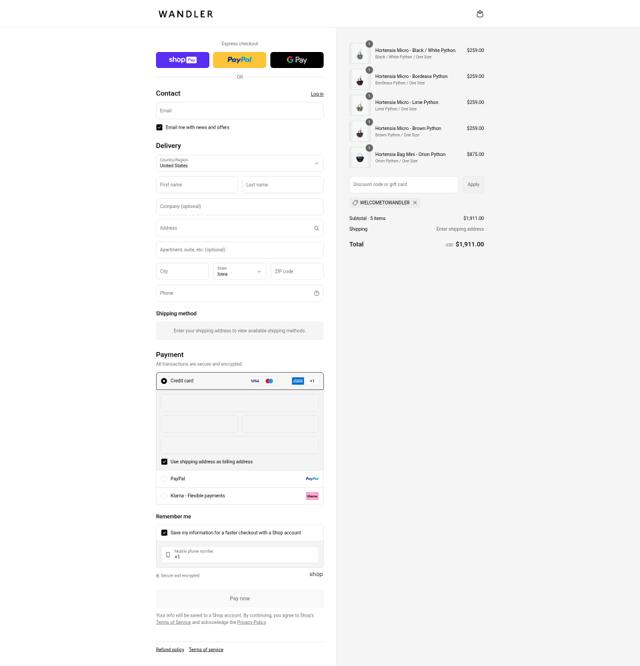 Wandler checkout page showing Wandler discount code box | Screenshot taken by SimplyCodes community member on Aug 24, 2025