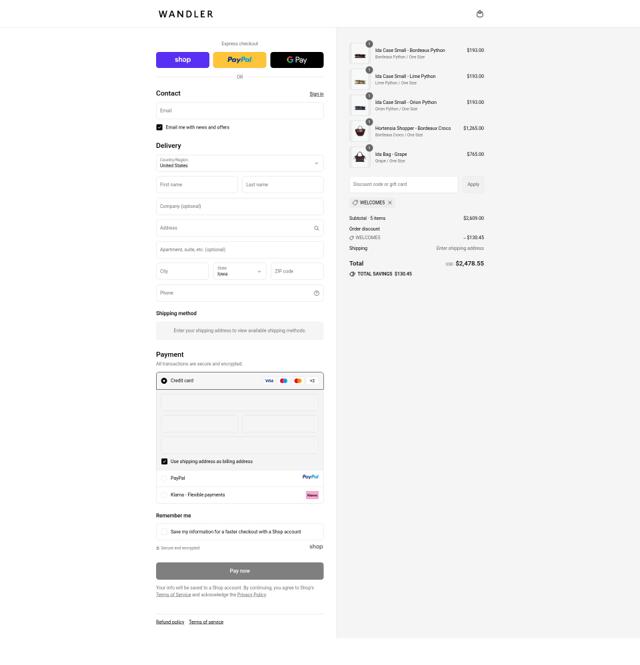 Wandler checkout page showing Wandler discount code box | Screenshot taken by SimplyCodes community member on Sep 14, 2025