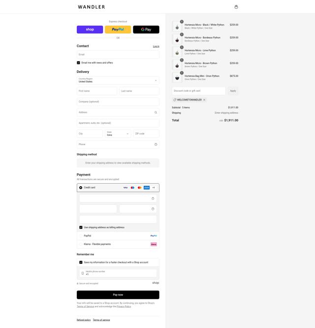 Wandler checkout page showing Wandler discount code box | Screenshot taken by SimplyCodes community member on Sep 6, 2025