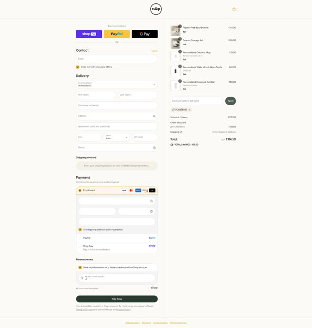 W&P checkout page showing W&P coupon code box | Screenshot taken by SimplyCodes community member on Aug 26, 2025