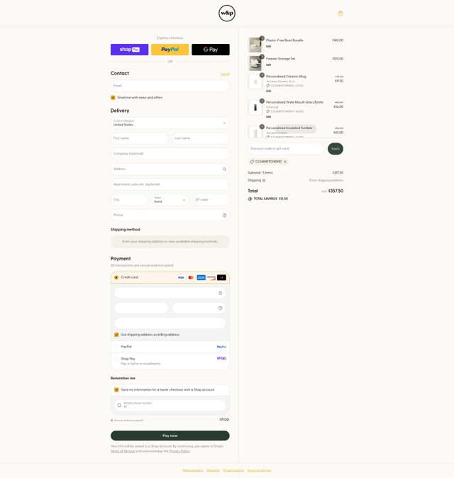 W&P checkout page showing W&P coupon code box | Screenshot taken by SimplyCodes community member on Aug 26, 2025