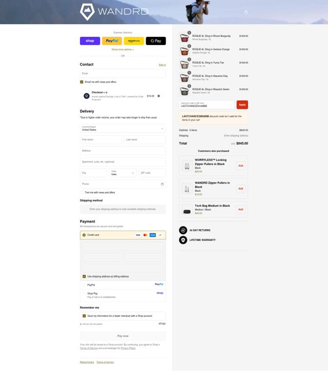 WANDRD checkout page showing WANDRD discount code box | Screenshot taken by SimplyCodes community member on Sep 11, 2025