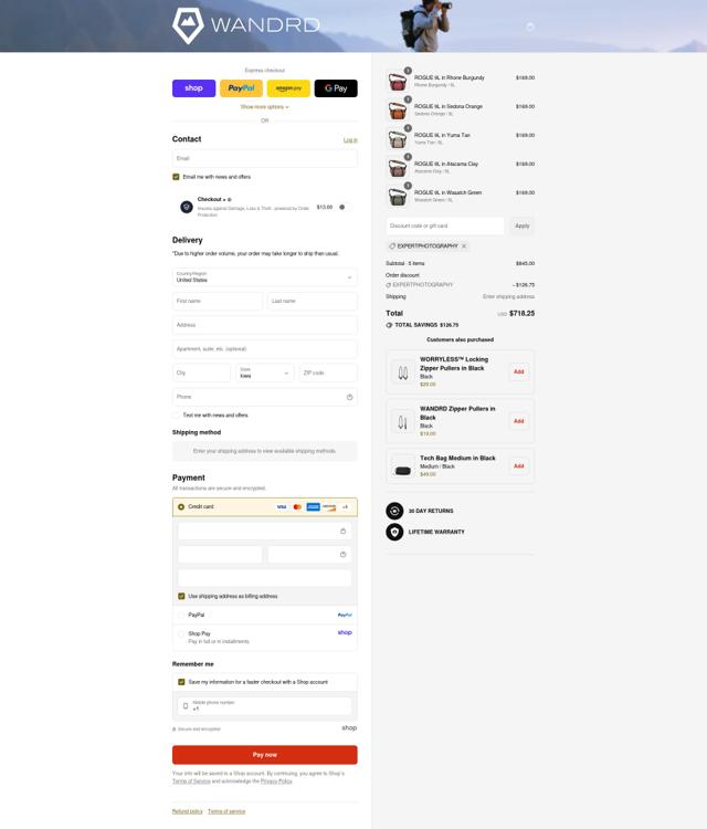 WANDRD checkout page showing WANDRD discount code box | Screenshot taken by SimplyCodes community member on Sep 3, 2025