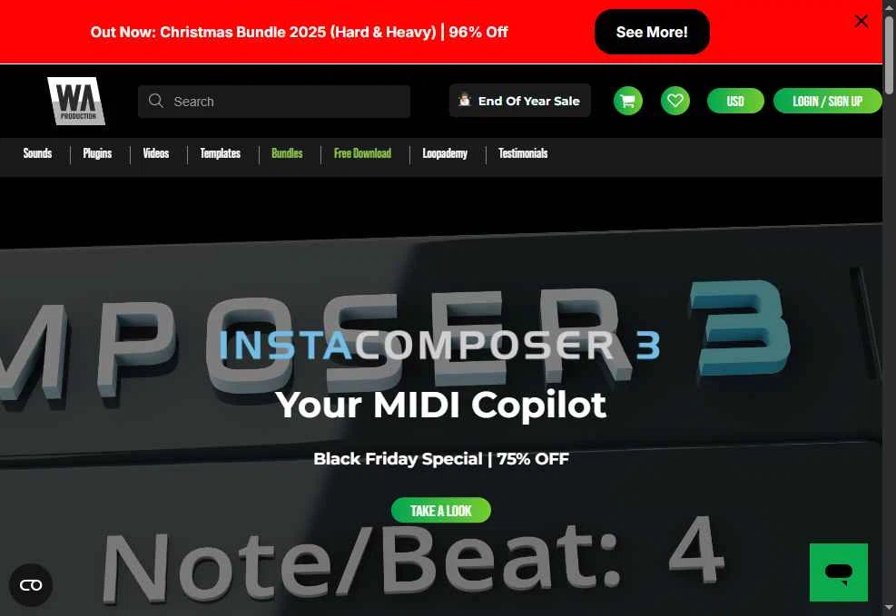 W. A. Production checkout page showing W. A. Production promo code box | Screenshot taken by SimplyCodes community member on Dec 26, 2025