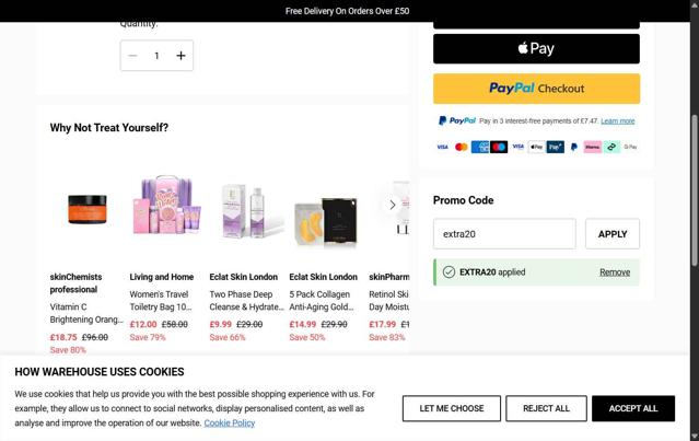 Warehouse Fashion checkout page showing Warehouse Fashion discount code box | Screenshot taken by SimplyCodes community member on Aug 11, 2025