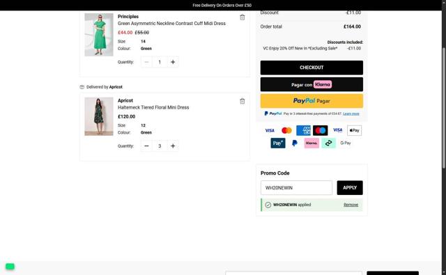 Warehouse Fashion checkout page showing Warehouse Fashion discount code box | Screenshot taken by SimplyCodes community member on Jul 11, 2025