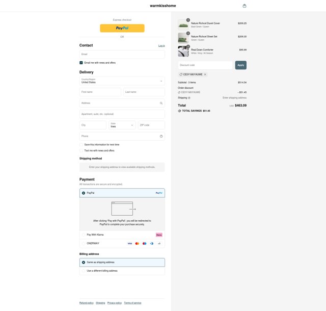 Warmkiss checkout page showing Warmkiss discount code box | Screenshot taken by SimplyCodes community member on Aug 30, 2025