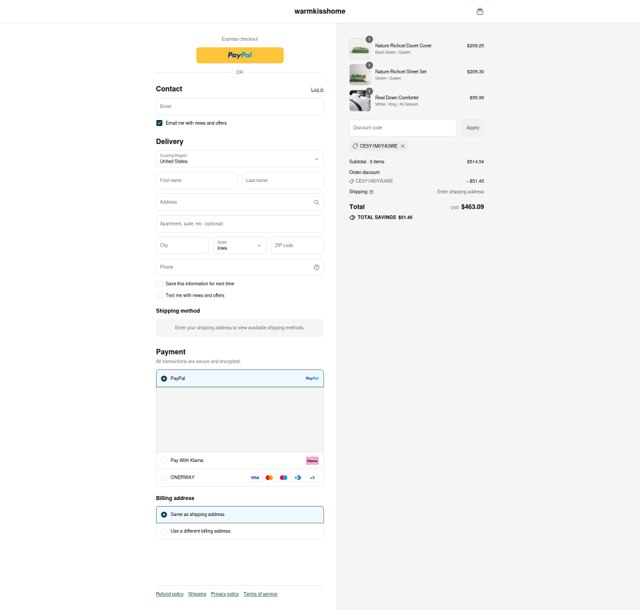 Warmkiss checkout page showing Warmkiss discount code box | Screenshot taken by SimplyCodes community member on Aug 26, 2025
