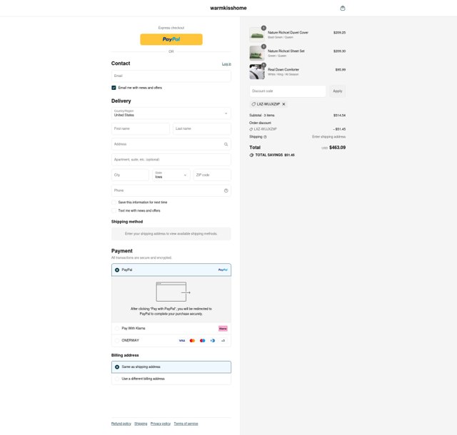 Warmkiss checkout page showing Warmkiss discount code box | Screenshot taken by SimplyCodes community member on Aug 26, 2025