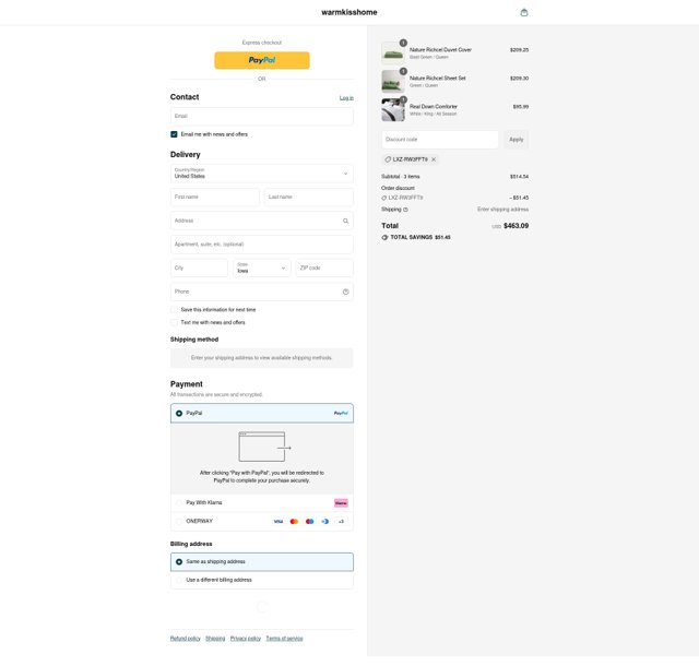 Warmkiss checkout page showing Warmkiss discount code box | Screenshot taken by SimplyCodes community member on Aug 26, 2025