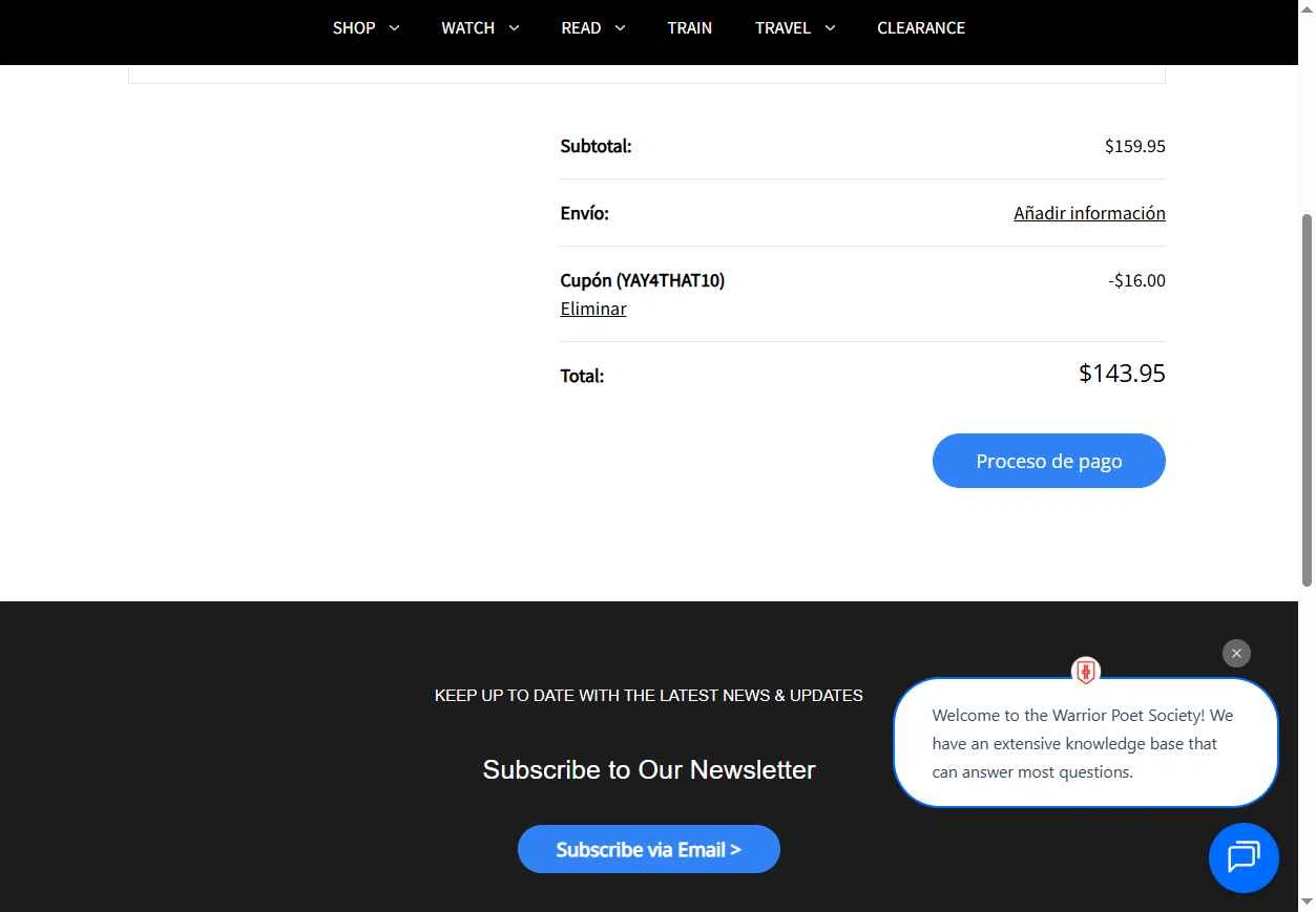 Warrior Poet Supply Co checkout page showing Warrior Poet Supply Co coupon code box | Screenshot taken by SimplyCodes community member on Dec 31, 2025