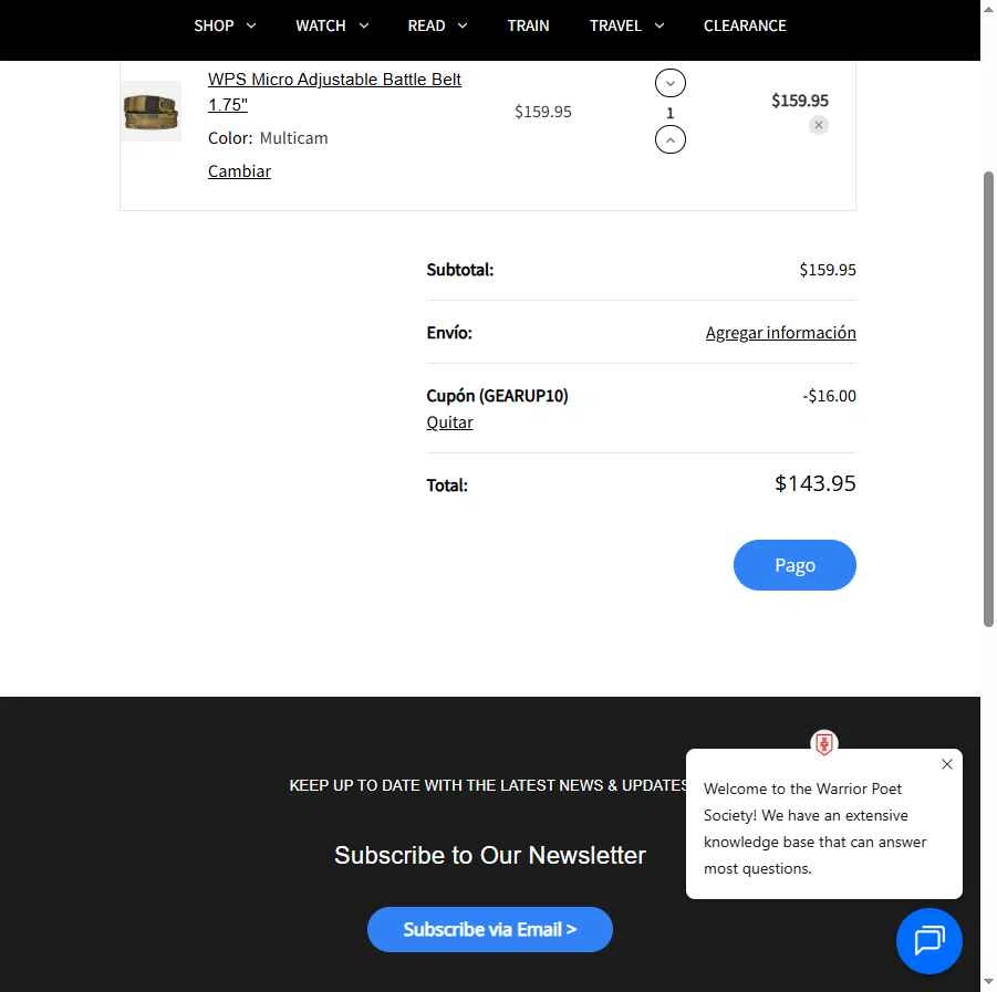Warrior Poet Supply Co checkout page showing Warrior Poet Supply Co coupon code box | Screenshot taken by SimplyCodes community member on Feb 2, 2026
