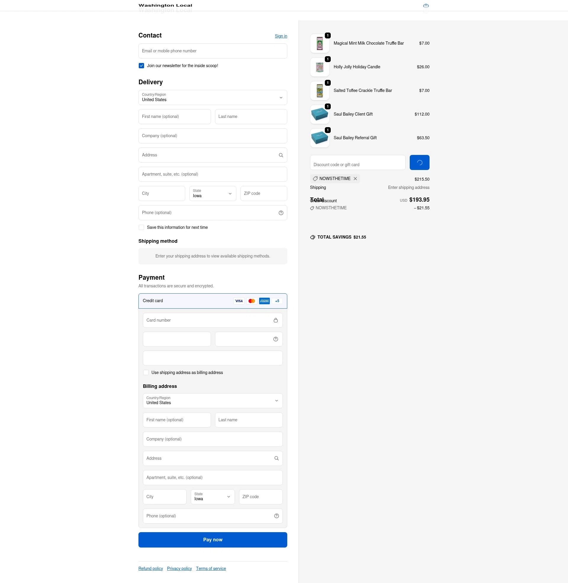 Washington Local checkout page showing Washington Local promo code box | Screenshot taken by SimplyCodes community member on Dec 31, 2025