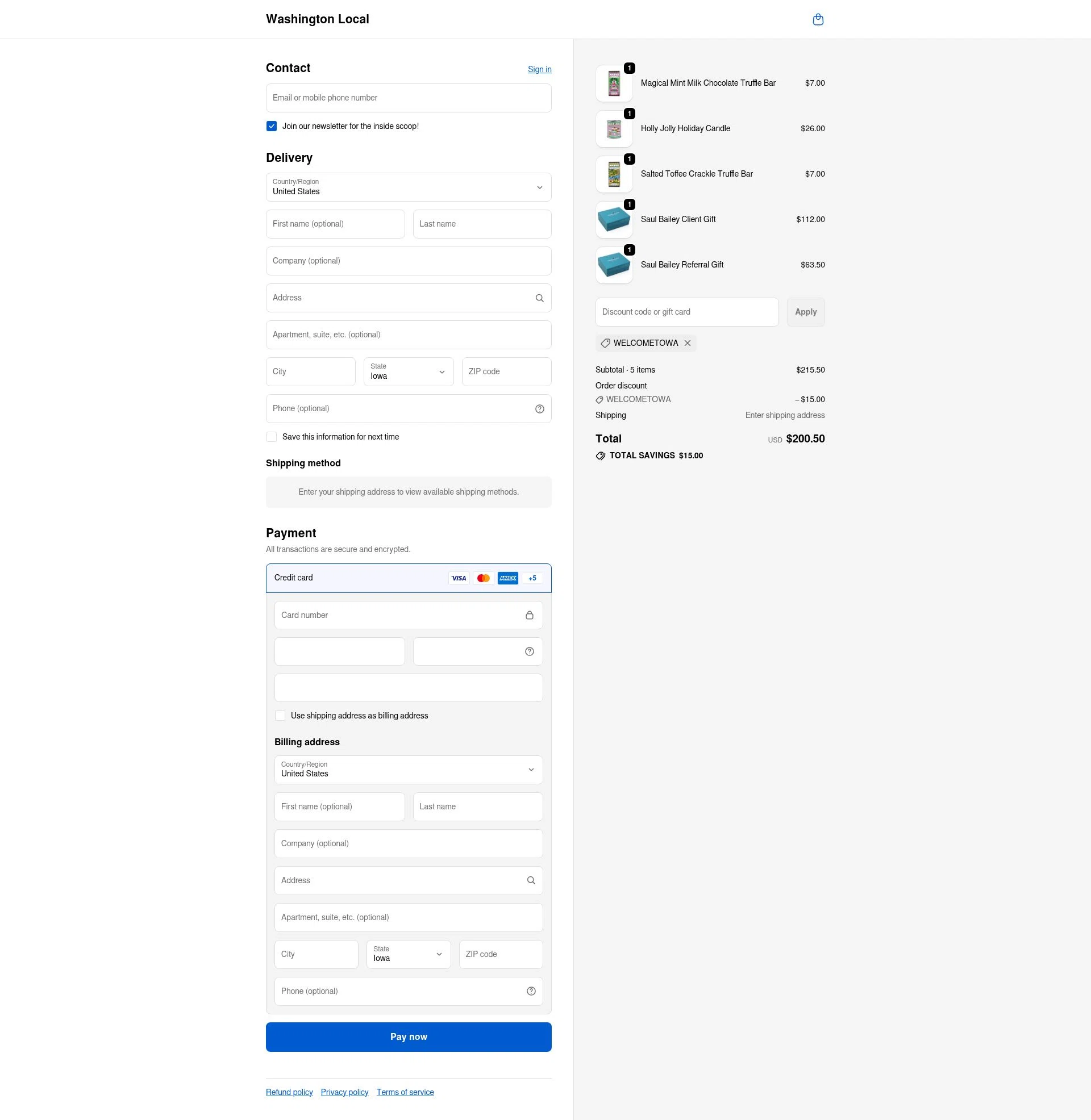 Washington Local checkout page showing Washington Local promo code box | Screenshot taken by SimplyCodes community member on Dec 31, 2025