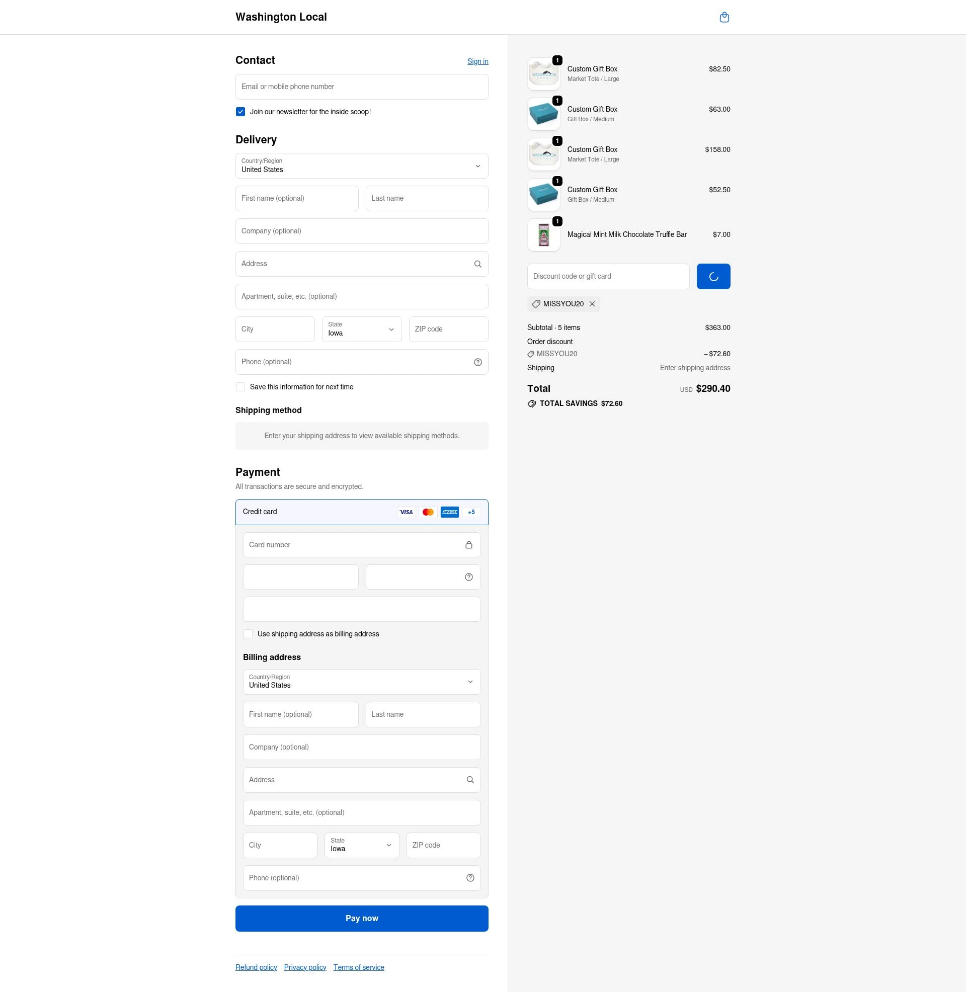 Washington Local checkout page showing Washington Local promo code box | Screenshot taken by SimplyCodes community member on Dec 26, 2025