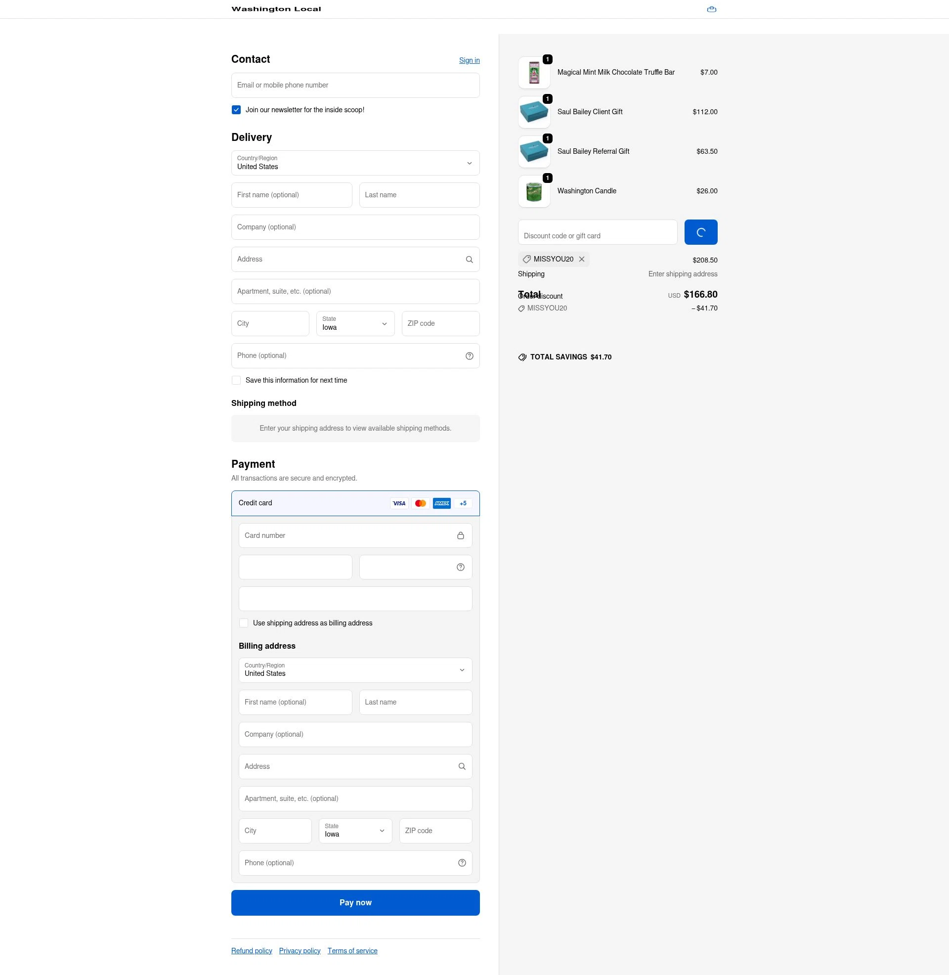Washington Local checkout page showing Washington Local promo code box | Screenshot taken by SimplyCodes community member on Jan 11, 2026