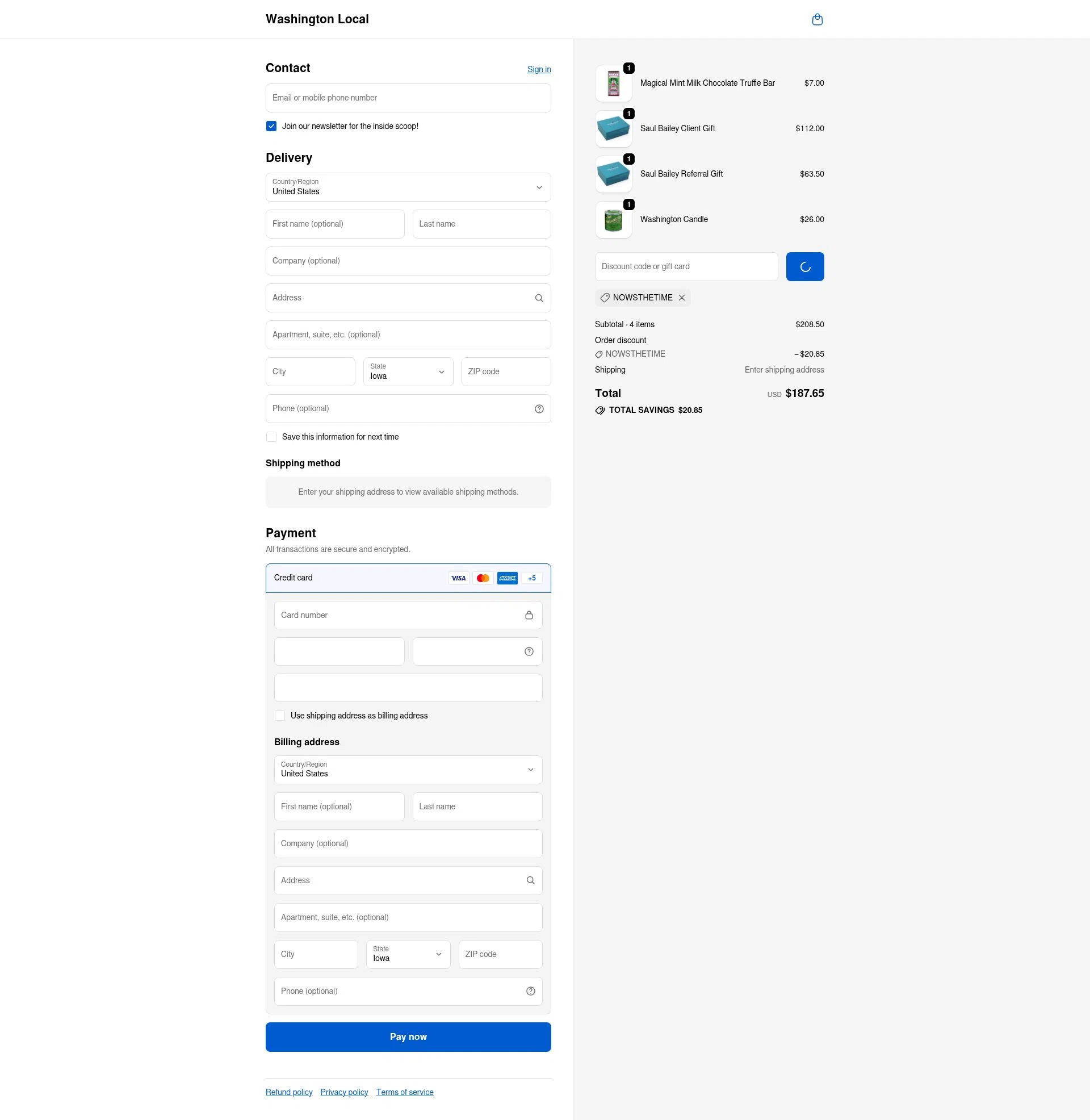 Washington Local checkout page showing Washington Local promo code box | Screenshot taken by SimplyCodes community member on Jan 11, 2026