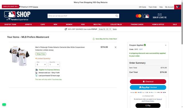 Washington Nationals checkout page showing Washington Nationals promo code box | Screenshot taken by SimplyCodes community member on Oct 3, 2025