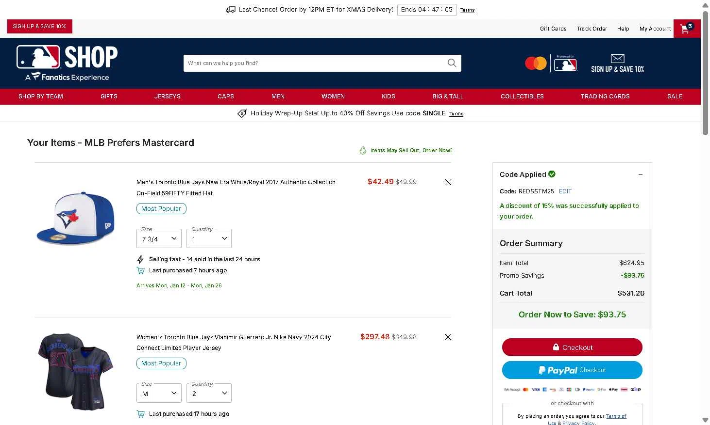 Washington Nationals checkout page showing Washington Nationals promo code box | Screenshot taken by SimplyCodes community member on Dec 22, 2025