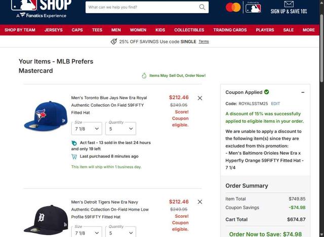 Washington Nationals checkout page showing Washington Nationals promo code box | Screenshot taken by SimplyCodes community member on Oct 5, 2025