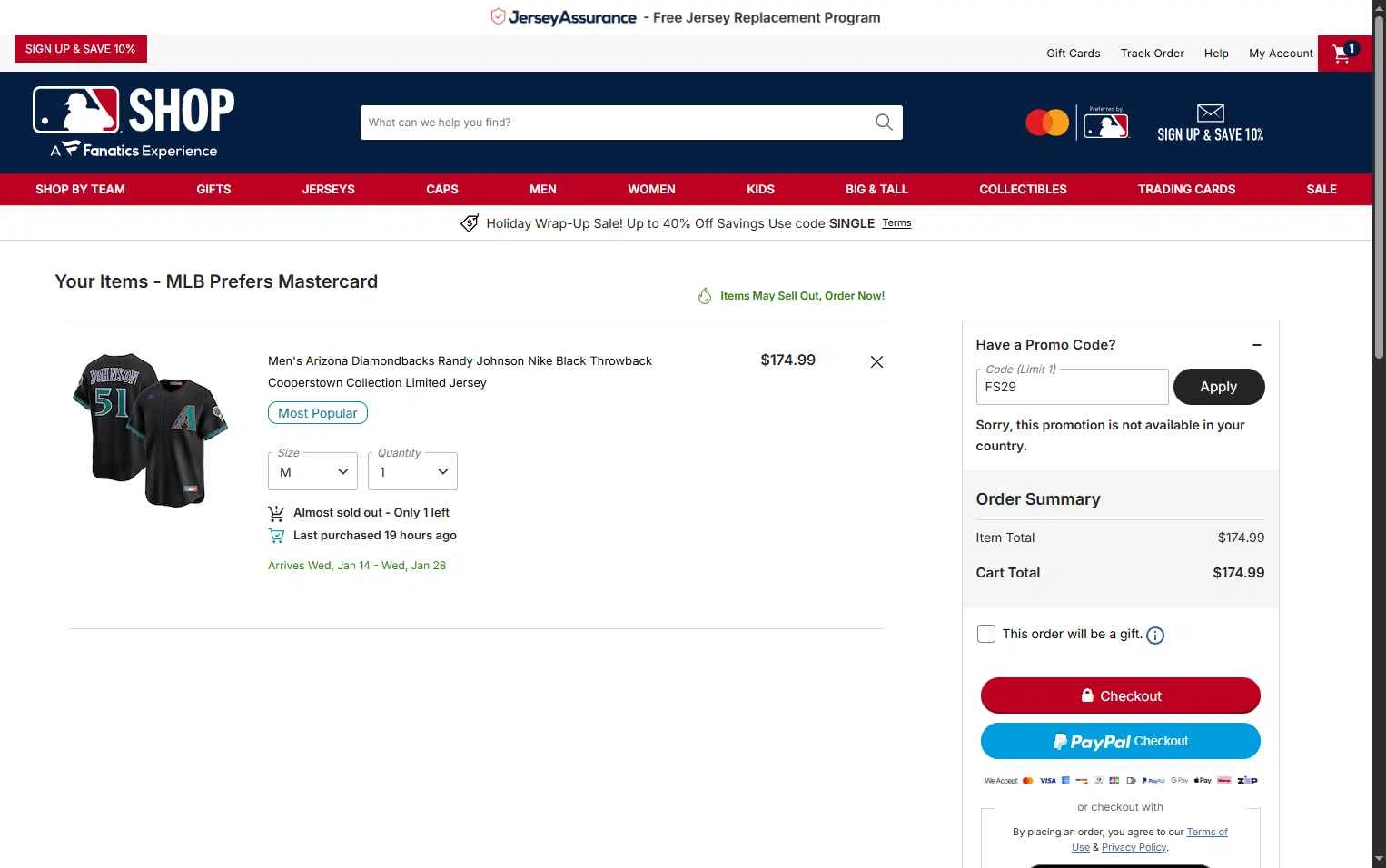 Washington Nationals checkout page showing Washington Nationals promo code box | Screenshot taken by SimplyCodes community member on Dec 26, 2025