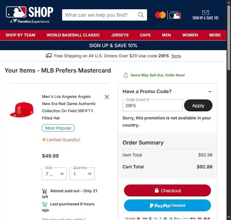 Washington Nationals checkout page showing Washington Nationals promo code box | Screenshot taken by SimplyCodes community member on Feb 18, 2026