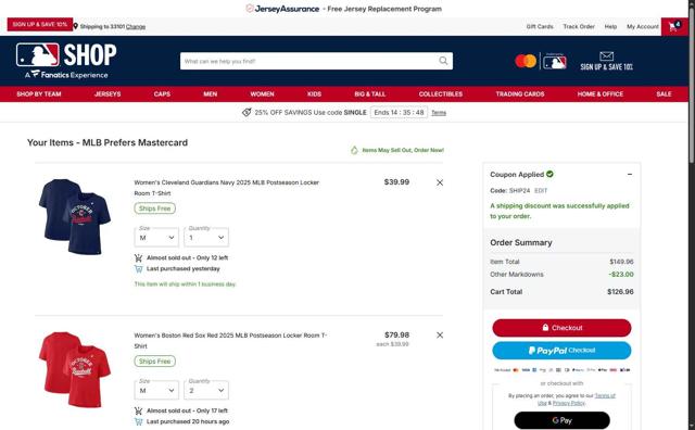 Washington Nationals checkout page showing Washington Nationals promo code box | Screenshot taken by SimplyCodes community member on Oct 6, 2025