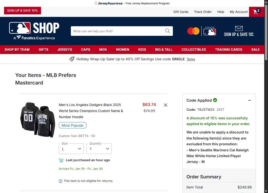 Washington Nationals checkout page showing Washington Nationals promo code box | Screenshot taken by SimplyCodes community member on Dec 24, 2025