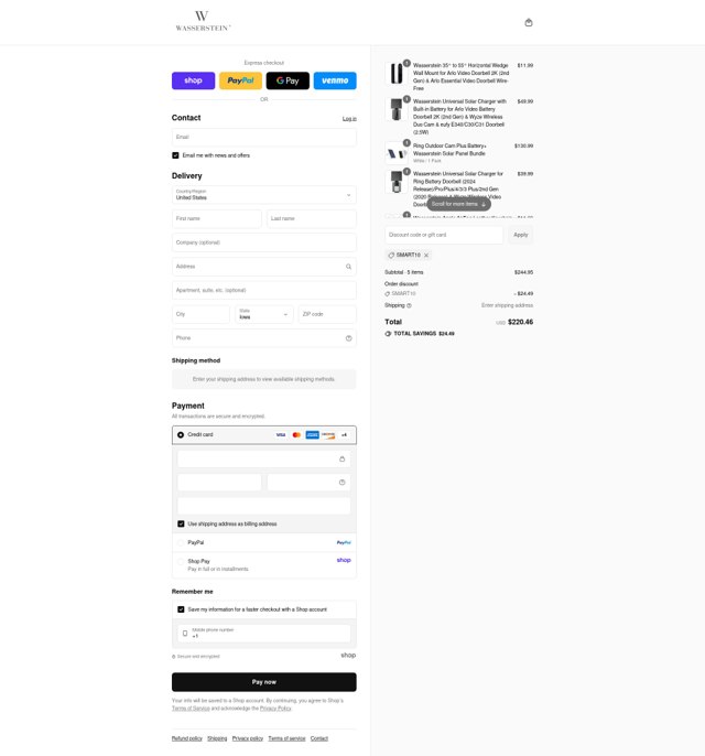 Wasserstein checkout page showing Wasserstein promo code box | Screenshot taken by SimplyCodes community member on Sep 4, 2025