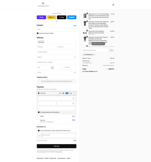 Wasserstein checkout page showing Wasserstein promo code box | Screenshot taken by SimplyCodes community member on Sep 4, 2025