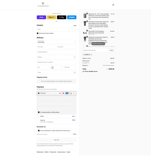 Wasserstein checkout page showing Wasserstein promo code box | Screenshot taken by SimplyCodes community member on Aug 31, 2025