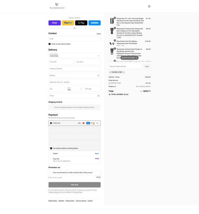 Wasserstein checkout page showing Wasserstein promo code box | Screenshot taken by SimplyCodes community member on Aug 31, 2025