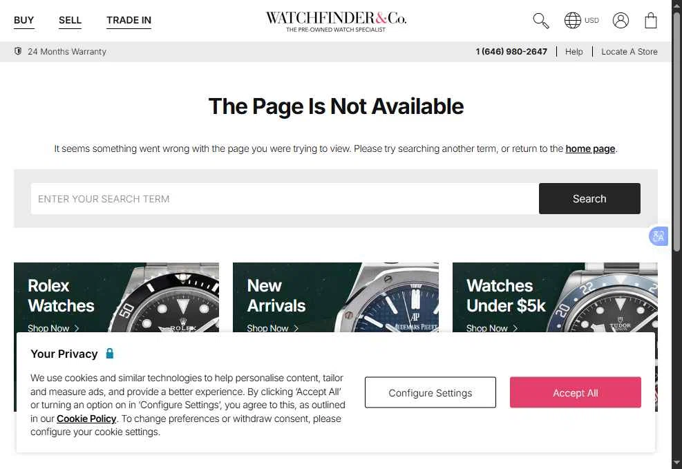 Watchfinder & Co. checkout page showing Watchfinder & Co. promo code box | Screenshot taken by SimplyCodes community member on Dec 29, 2025