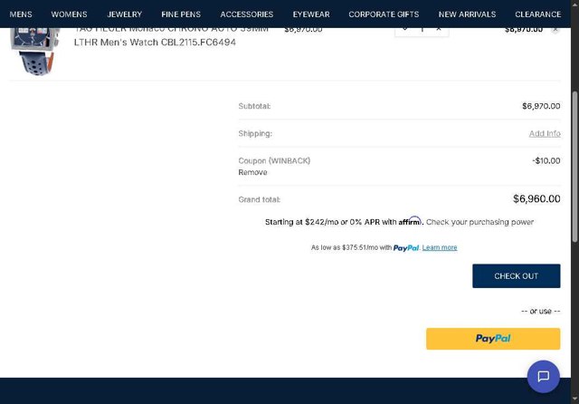 WatchWarehouse.com checkout page showing WatchWarehouse.com promo code box | Screenshot taken by SimplyCodes community member on Sep 4, 2025