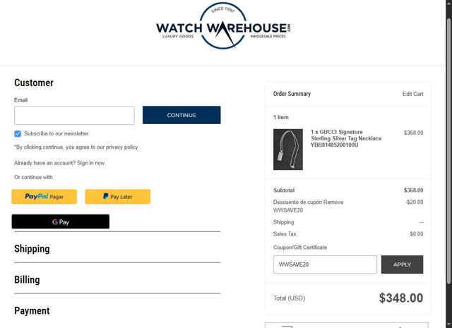 WatchWarehouse.com checkout page showing WatchWarehouse.com promo code box | Screenshot taken by SimplyCodes community member on Jul 19, 2025