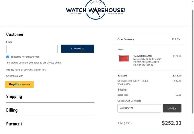 WatchWarehouse.com checkout page showing WatchWarehouse.com promo code box | Screenshot taken by SimplyCodes community member on Jul 19, 2025