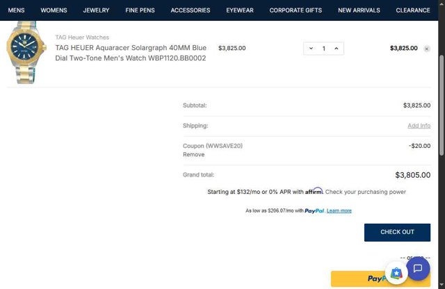 WatchWarehouse.com checkout page showing WatchWarehouse.com promo code box | Screenshot taken by SimplyCodes community member on Jul 19, 2025
