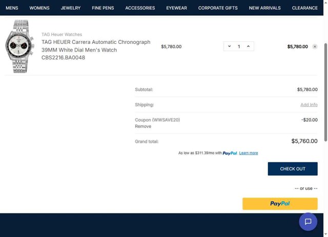 WatchWarehouse.com checkout page showing WatchWarehouse.com promo code box | Screenshot taken by SimplyCodes community member on Jul 19, 2025