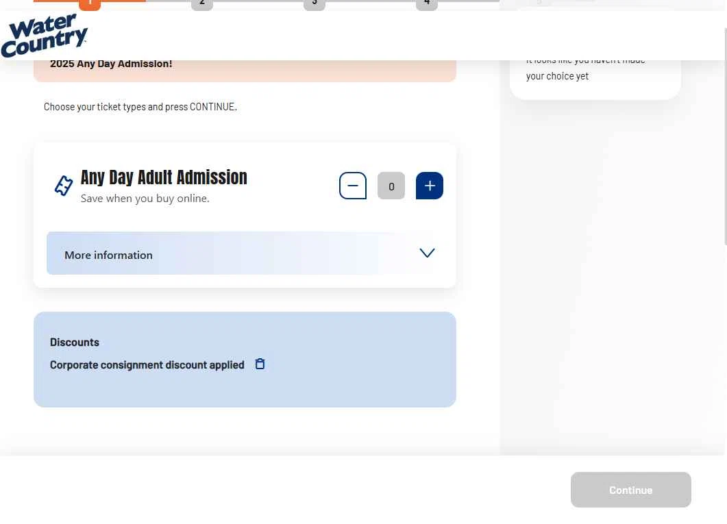 Water Country checkout page showing Water Country promo code box | Screenshot taken by SimplyCodes community member on Aug 9, 2025