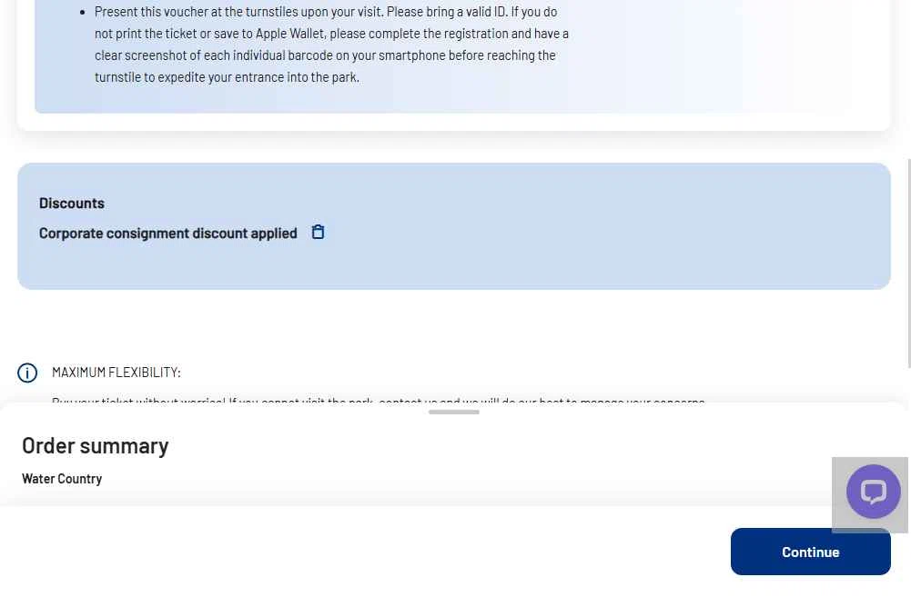 Water Country checkout page showing Water Country promo code box | Screenshot taken by SimplyCodes community member on Jul 14, 2025
