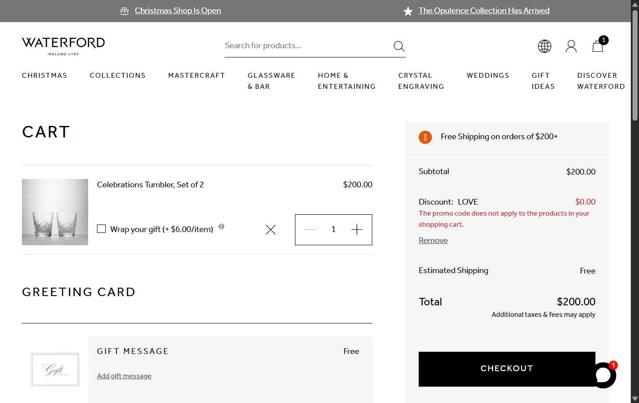 Waterford checkout page showing Waterford promo code box | Screenshot taken by SimplyCodes community member on Sep 18, 2025