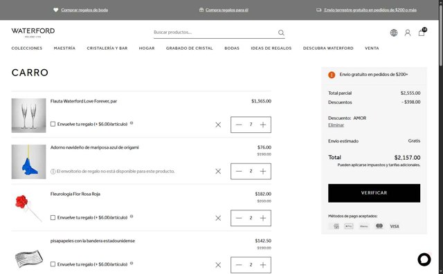 Waterford checkout page showing Waterford promo code box | Screenshot taken by SimplyCodes community member on May 12, 2025