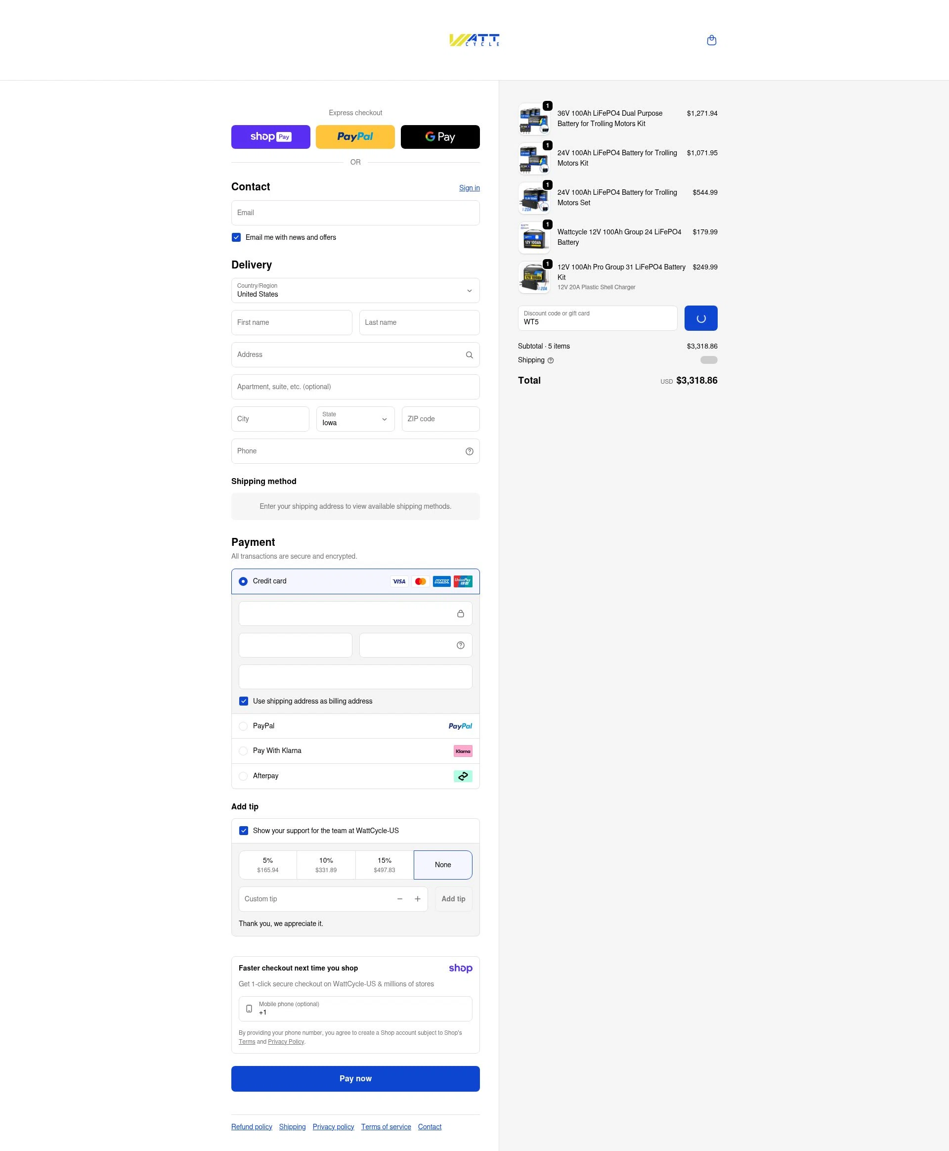 Watt Cycle checkout page showing Watt Cycle discount code box | Screenshot taken by SimplyCodes community member on Jan 10, 2026