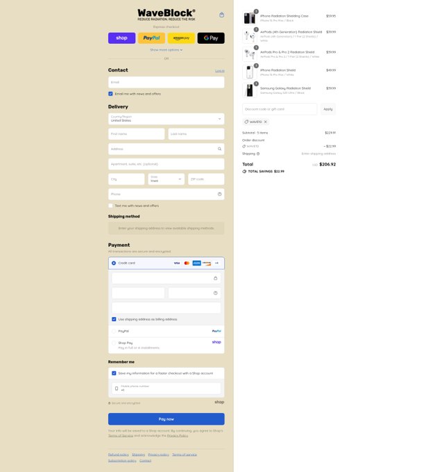 WaveBlock checkout page showing WaveBlock promo code box | Screenshot taken by SimplyCodes community member on Sep 3, 2025